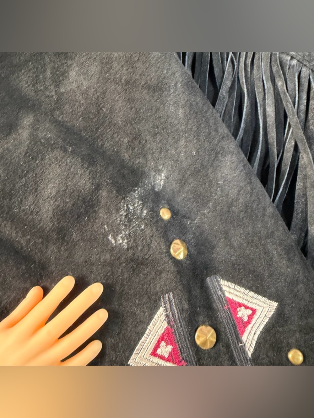 Vintage Leather Black Suede Fringe Western Women’s 22 Plus Embroidered Coat Read - Picture 5 of 8